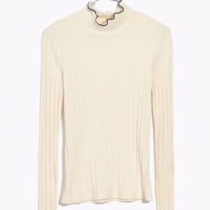 Madewell Ivory Ribbed Long Sleeve Lettuce Hem Black Trim Mock Turtleneck Top
